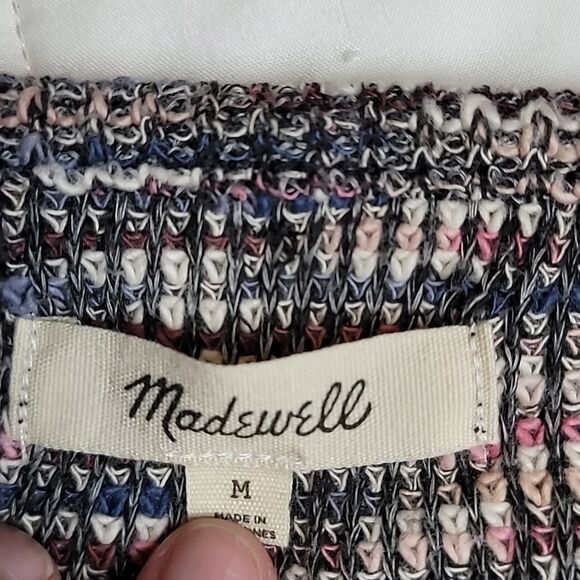 Madewell Pink Blue Black White Mottled Cropped Knit Multicolor Sweater M (A0023) - Picture 8 of 10